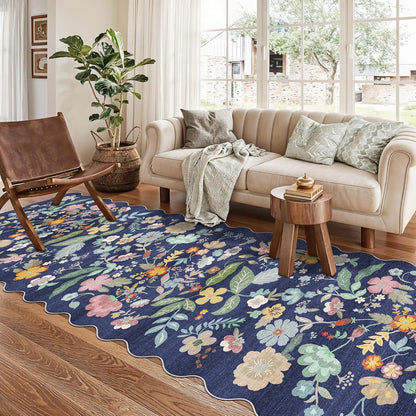 Skiennix 3x10 Long Hallway Runner Rug - Washable Floral Low-Pile Carpet for Entryway & Kitchen | Non-Slip Soft Mat in Purple