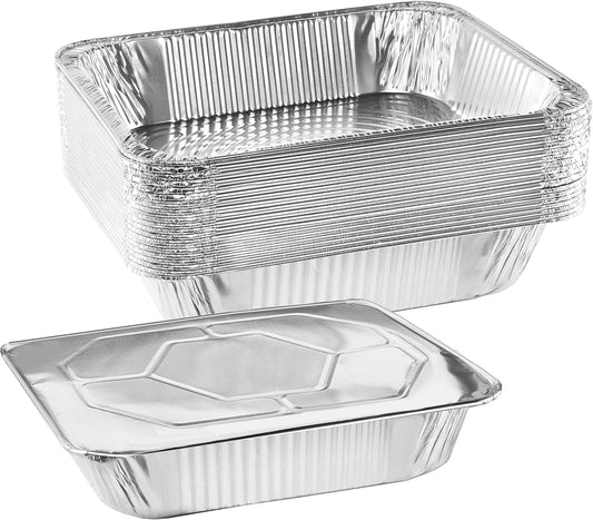 NYHI 9x13 Aluminum Pans With Lids - Disposable Half Size Foil Pans for Catering & Baking | 10 Pack
