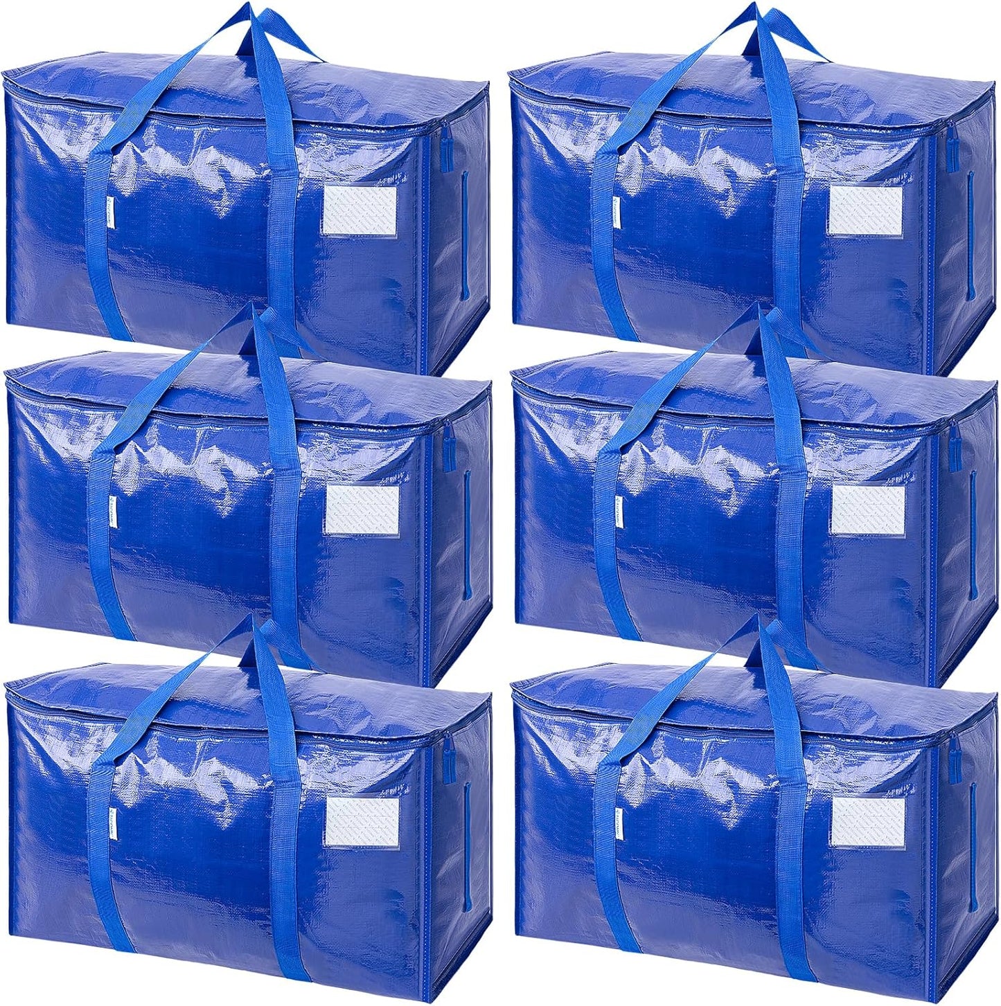TICONN Extra Large Heavy-Duty Moving Bags - Durable Storage with Zippers & Handles | 6 Pack, Blue
