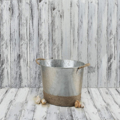 Twine Seaside Jute Rope Wrapped Farmhouse Galvanized Ice Metal Beverage Tub, Wine, Beer Bottle Bucket, 4.5 Gallons