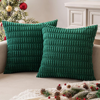 MIULEE Euro Sham Pillow Covers - Soft Dark Green Corduroy | 24x24 Inch Boho Striped Decor for Sofa & Bed
