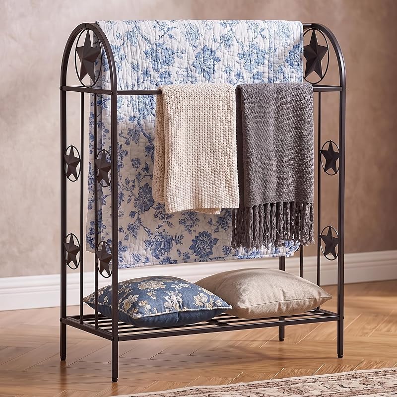 Freestanding Quilt Rack with Star Decor, Metal Blanket Display Holder