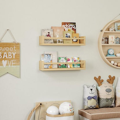 Onlysky Set of 4 Wall-Mounted Kid's Bookshelf - Wood Floating Nursery Book Shelves - Durable Wood Construction - Ideal for Nursery Decor, Kids Room, Toy Storage