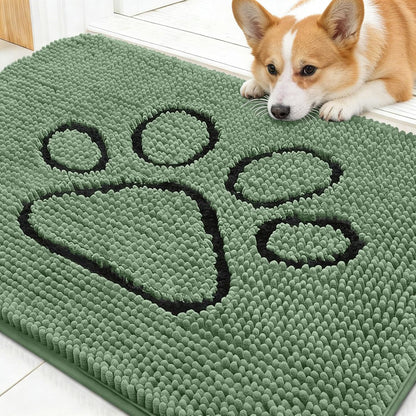 OLANLY Dog Door Mat - Absorbent Non-Slip Mud Mat for Muddy Paws | 30x20 Olive Green Paw Print Design