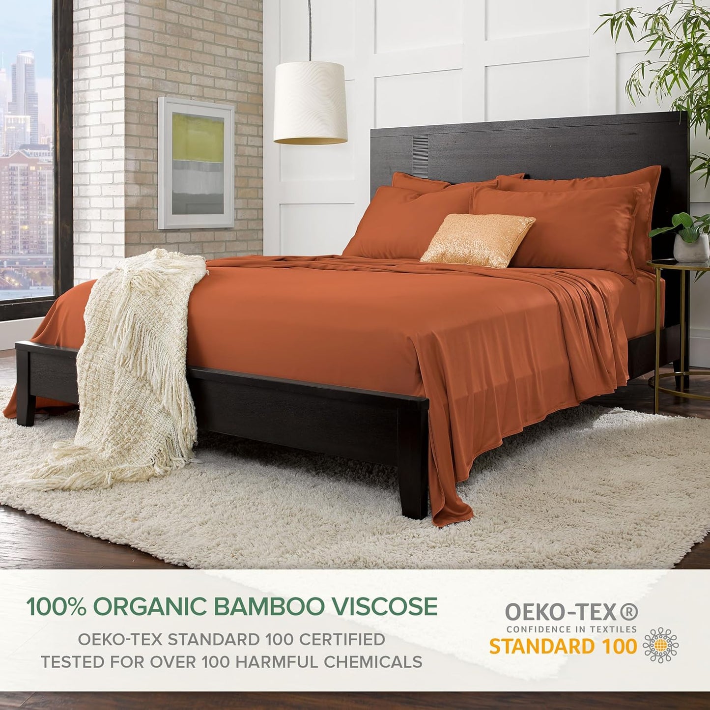 Pure Bamboo Split King Sheets - 100% Organic Viscose Bed Sheet Set, Soft & Cooling, 2 Fitted Sheets (Terracotta)