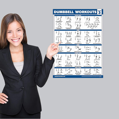 Palace Learning Dumbbell Workout Posters - Laminated Exercise Charts (18" x 24") | 3 Pack Volumes 1-3