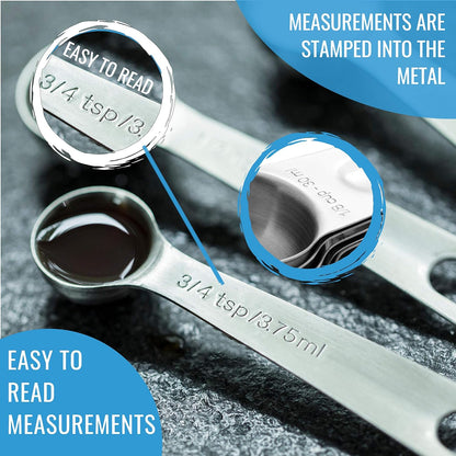 Stainless Steel Measuring Cups Set by Skiennix | 16-Piece Kitchen Set with Conversion Chart & Leveler