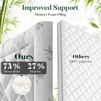 Queen Memory Foam Mattress Topper 3" with Bamboo Cooling 8-21" Deep Pocket - Green Variation