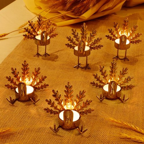 FORUP Metal Turkey Tea Light Candle Holders - 6 Pack for Thanksgiving Table Decor