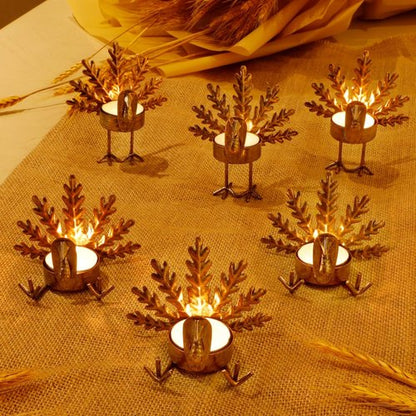 FORUP Metal Turkey Tea Light Candle Holders - 6 Pack for Thanksgiving Table Decor
