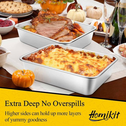 Homikit Lasagna Pan Set - 3 Inch Deep 9x13 Stainless Steel Baking Dish | Heavy-Duty Roasting Tray, Rustproof & Dishwasher Safe