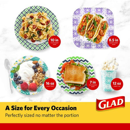 Glad Everyday Round Paper Plates, Blue Hydrangea Print Disposable Dessert and Appetizer Plates for Meals and Parties, Soak Proof and Cut Resistant, Microwave Safe Tabletop Plates, 7 Inch, 50 Count
