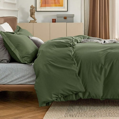 Bedsure Duvet Cover King Size - Soft Double Brushed Bedding Set for Kids & Adults, Zipper Closure, 3 Pieces, Includes 1 Duvet Cover (104"x90") & 2 Pillow Shams, NO Comforter, Olive Green