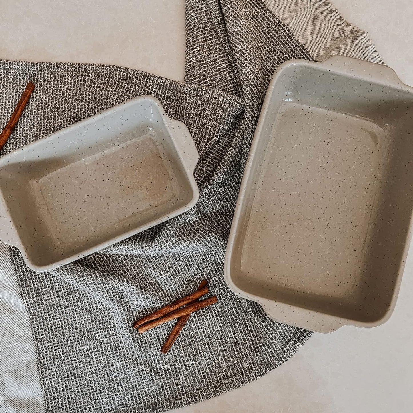 Mora Ceramic Baking Dishes Set of 2 - Versatile Porcelain Casserole & Loaf Pans, 7x11 in, Grey