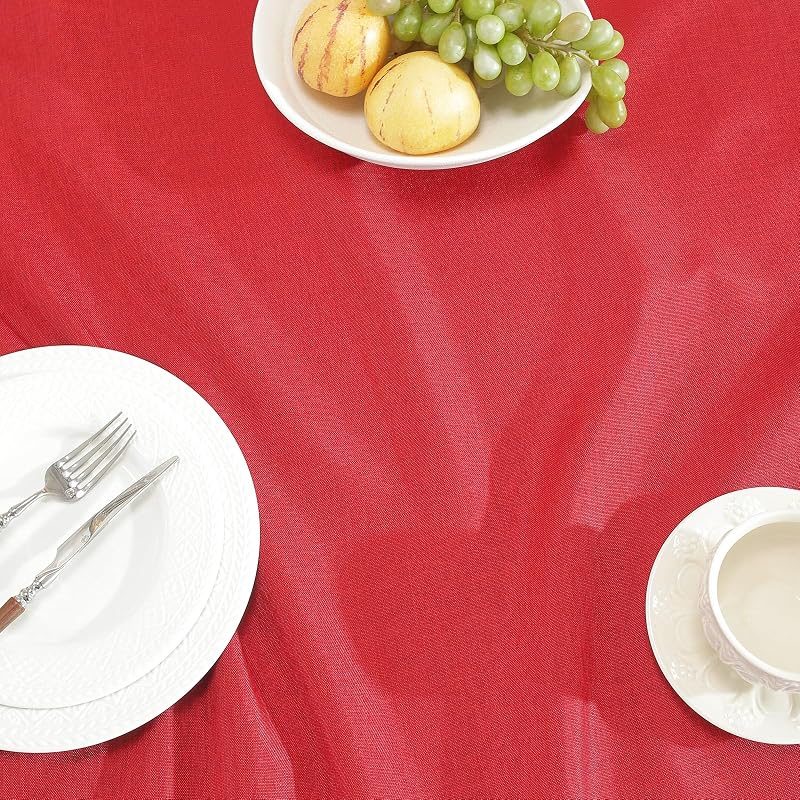 Red Hemstitch Tablecloth – Faux Linen 86" × 60" Rectangle, Handmade Fringe