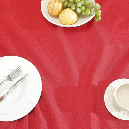 Red Hemstitch Tablecloth – Faux Linen 86" × 60" Rectangle, Handmade Fringe
