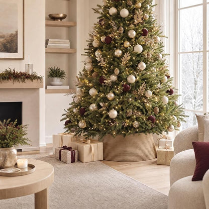 Brown 28" Jute Tree Collar - Modern Christmas Tree Ring, 9" Tall
