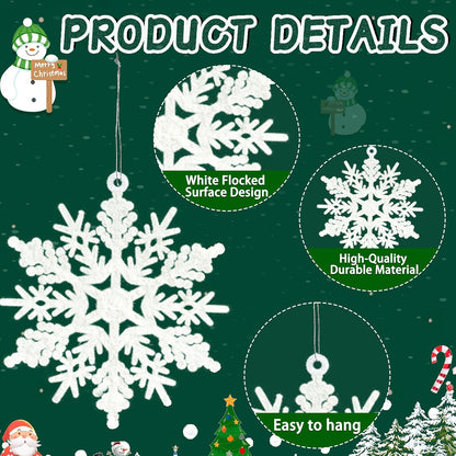 Skiennix Christmas Snowflake Decorations - 36pcs White Flocked Ornaments for Holiday Home Decor