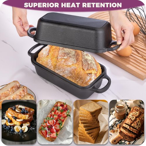 Cast Iron Loaf Pan - 9x5 Inch Baking Dish with Lid for Even Heat Distribution | Perfect for Sourdough & Homemade Bread
