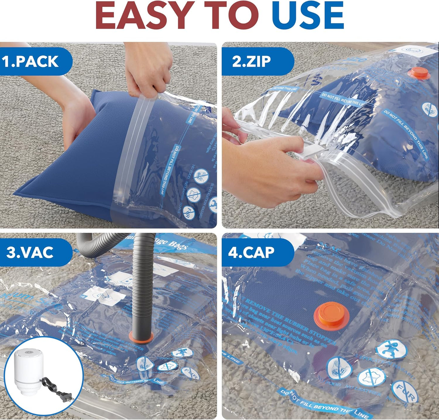 Skiennix Vacuum Seal Bags - Space-Saving Storage for Clothing & Bedding | 24 Pack with Electric Pump