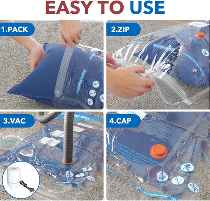 Skiennix Vacuum Seal Bags - Space-Saving Storage for Clothing & Bedding | 24 Pack with Electric Pump
