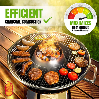 Smoker Chef Charcoal Heat Deflector - XL (XLarge) Stainless Steel BBQ Whirlpool for BGE XL & Big Joe - 13.7 Inches Base - 9.2 Inches Top - 4.9 In High - Slow and Sear Grill Accessories - Cone Shape