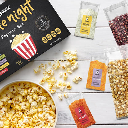 Pop n' Dulge Gourmet Popcorn Gift Set - 16 Pcs with 5 Flavors & Seasonings | Perfect Movie Night Snacks