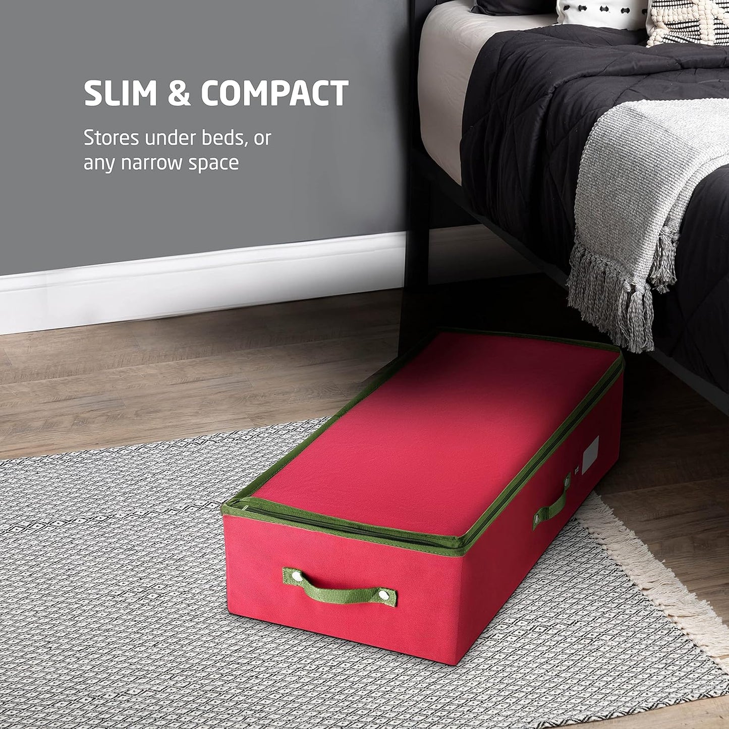 ZOBER Christmas Ornament Storage Box - Holds 120 Ornaments with Dividers - Durable Tear-Proof 600D Oxford Fabric - Red