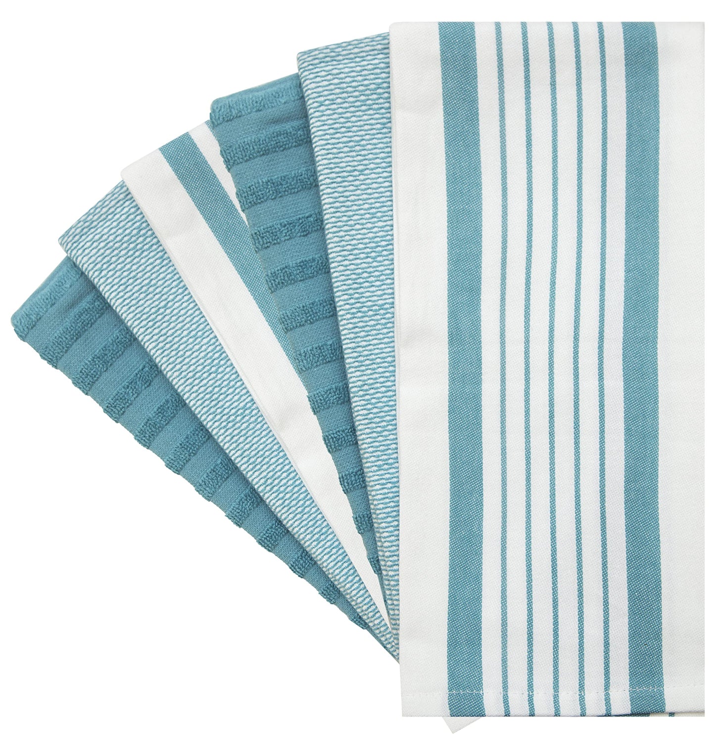 Premium Kitchen Towels 20”x 28”- 6 Pack| Large Cotton Kitchen Towels | Hand Towels for Kitchen | Flat & Terry Towel | Dish Towels | Highly Absorbent Tea Towels Set with Hanging Loop | Aqua Striped