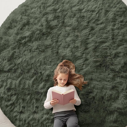 OLANLY Olive Green Round Rug - Soft, Fluffy Shaggy Carpet | 9 ft Machine Washable Area Rug for Bedroom, Living Room, Nursery Decor