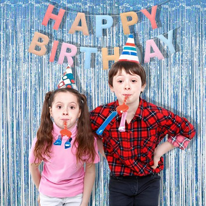 Blue Tinsel Curtain Streamers by [Brand Name] - Foil Fringe Party Backdrop for Engagements | 2 Pack 3.3×8.3ft