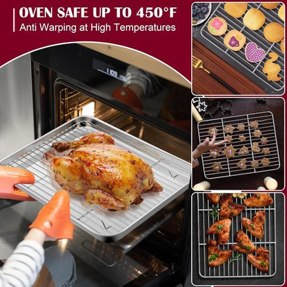 E-far Baking Sheet Set - Stainless Steel Cookie Pans with Cooling Racks | Non-Toxic & Heavy Duty, 16 x 12 Inch