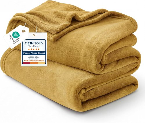 Bedsure Fleece Blanket - Soft, Lightweight Plush Queen Blanket in Gold Yellow | Cozy Microfiber, 90x90 Inches
