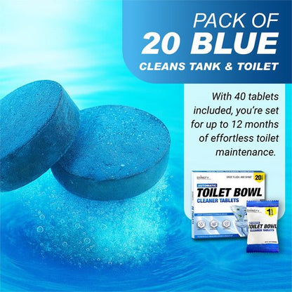 Shinefy Automatic Toilet Bowl Cleaner Tablets – 20 Tabs - Blue Gel Toilet Tank Cleaners, Hard Water Ring Remover, Septic-Safe Heavy-Duty Stain & Smell Eliminator, Toilet Cleaning & Deodorizer