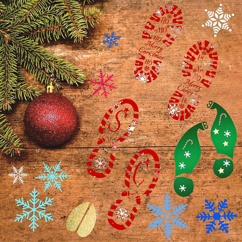 FOIMAS Christmas Santa Footprint Stencil Set - 9 Large Elf Footprints & Snowflake Templates for Holiday Crafts