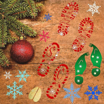 FOIMAS Christmas Santa Footprint Stencil Set - 9 Large Elf Footprints & Snowflake Templates for Holiday Crafts