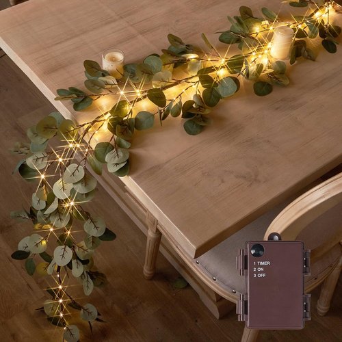 Hairui Lighted Eucalyptus Garland - 6FT Faux Vine with 96 LED Lights & Timer for Wedding Decor