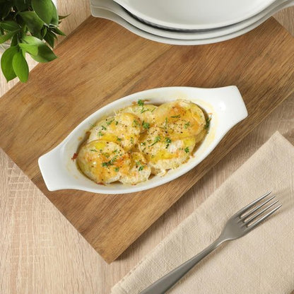 Gibson Home Gracious Dining Oval Au Gratin Baking Dishes - 4-Piece Set, 9 oz Ceramic Casserole Bowls, White