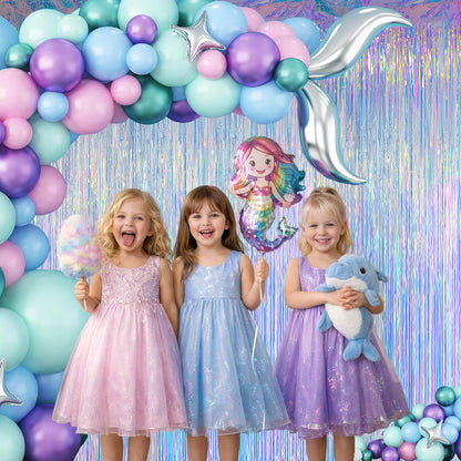 Melsan Iridescent Party Decorations - Holographic Tinsel Foil Fringe Curtain for Mermaid Theme | 2 Packs, 3.2 x 6.56 ft