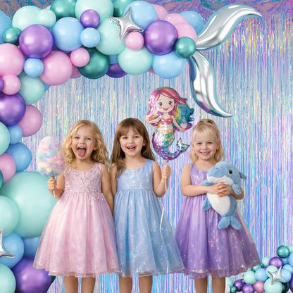 Iridescent Clear Tinsel Curtain Backdrop - 3.28 x 8ft Rainbow Foil Fringe | Shimmer Party Decor, 2 Pack