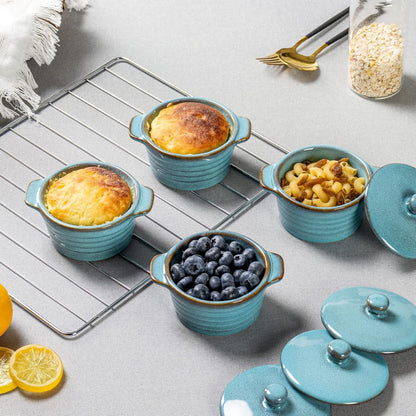 Regine Switzerland 8 oz Creme Brulee Ramekins - Oven Safe Mini Casserole Dishes Set of 4 in Reactive Blue