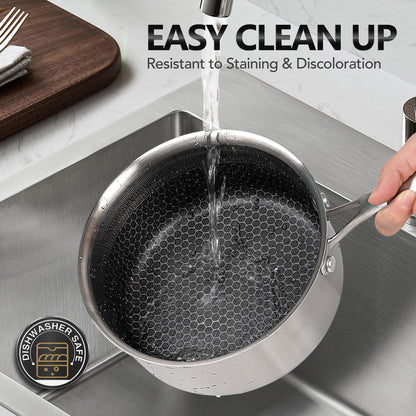 MICHELANGELO 3 Quart Saucepan with Lid, Premium Triple Ply Stainless Steel Sauce Pan with Lid, Sauce Pot with Honeycomb Interior - 3QT