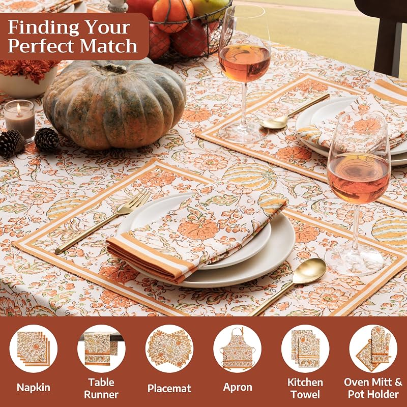 Pumpkin Spice 60" x 120" Rectangular Cotton Tablecloth - 100% Cotton, Maison d'Hermine (Variation 007)