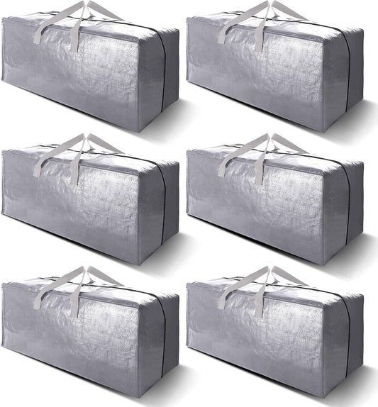 VELVETSURE Heavy Duty Extra Large Moving Bags - Strong Backpack Straps & Zippers, Space-Saving Storage Totes (Set of 6, Silver)
