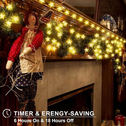 Echosari Star String Lights - Battery Operated LED Fairy Lights with Auto Timer | 158in, 8 Modes for Kids' Room, Party & Wedding Décor (Warm White)