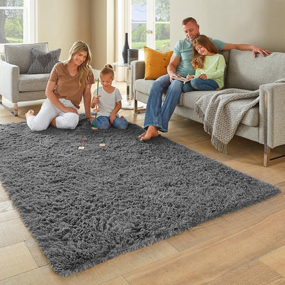 Ophanie 5x7 Grey Area Rug - Fluffy Shag Plush Soft Carpet for Living Room & Bedroom Decor
