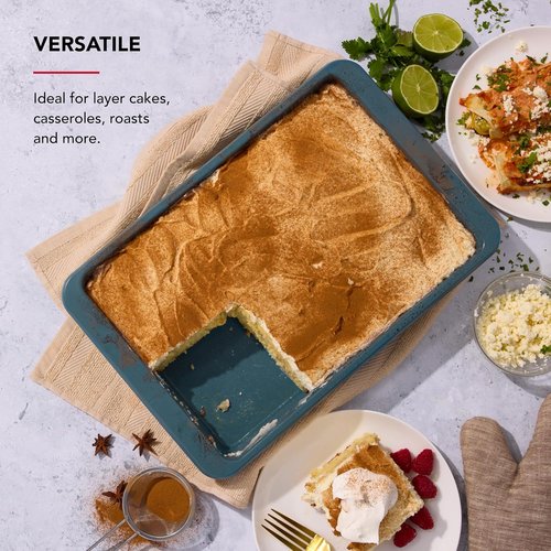 KitchenAid Nonstick Cake Pan - Swiss Engineered Aluminized Steel, Dishwasher Safe, Agave, 9 x 13 Inch