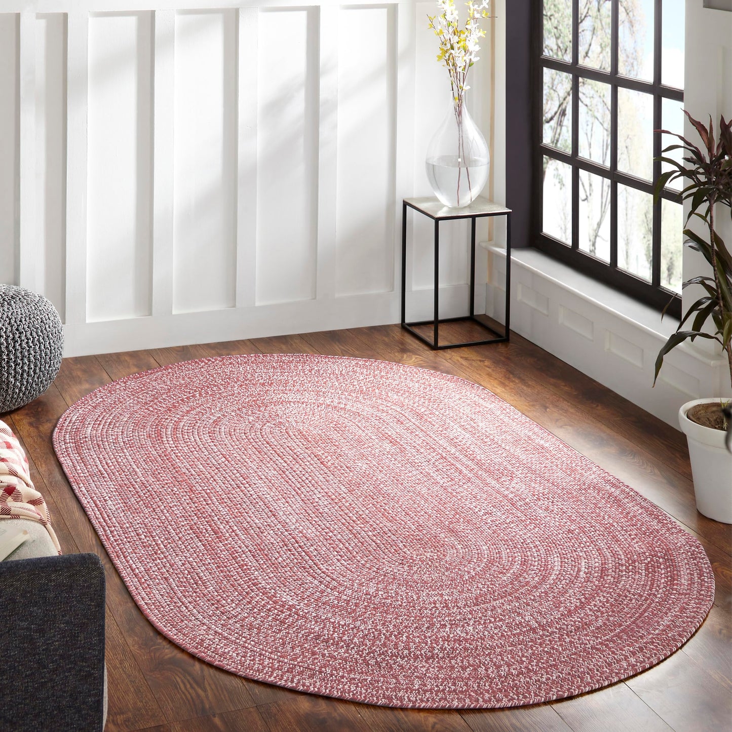 Superior Reversible Braided Indoor/Outdoor Area Rug, 4' x 6', Brick-White