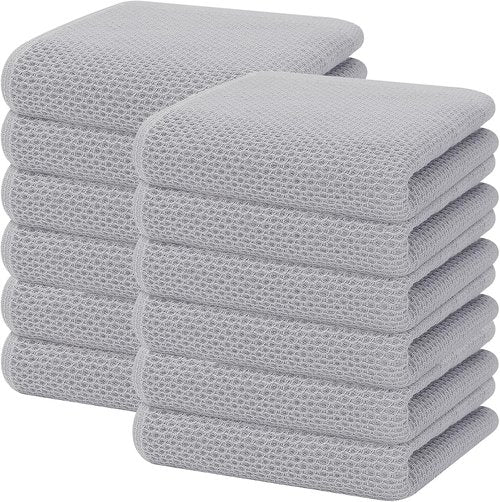 Homaxy 100% Cotton Kitchen Dish Towels - Ultra Soft & Absorbent Quick Drying | 13 x 28 Inches, 12-Pack, Light Gray