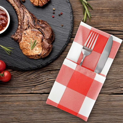 Buffalo Plaid Table Napkins Set of 50, 17x17 Inch, Waterproof Gingham Pattern (Red & White) - Candy Clean Washable